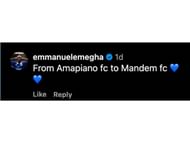 Emmanuel Emegha's comment on Fabrizio Romano's post (Image credits: Instagram/@emmanuelemegha)